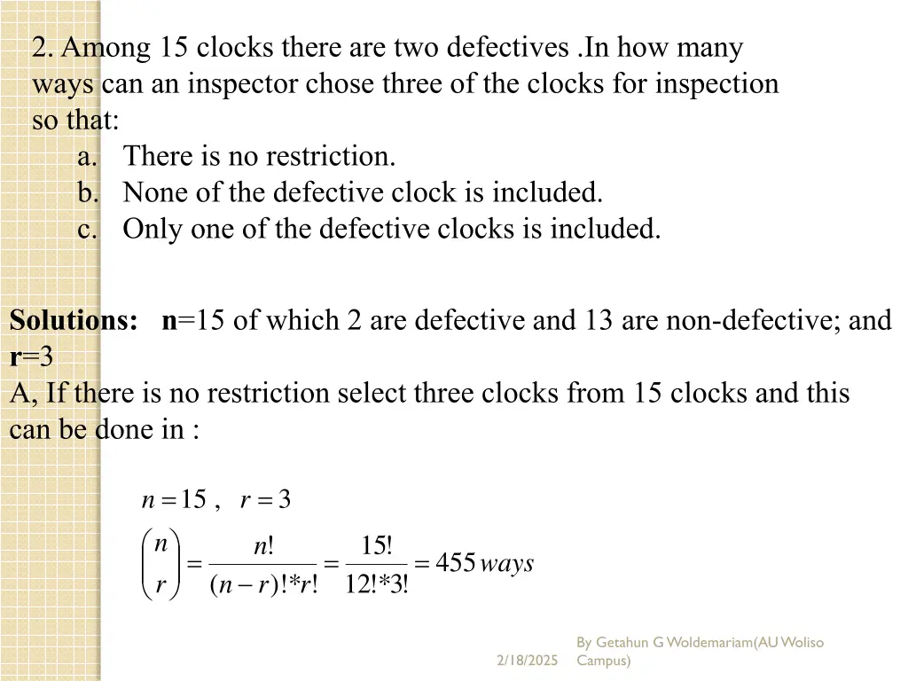 2 among 15 clocks there are two defectives