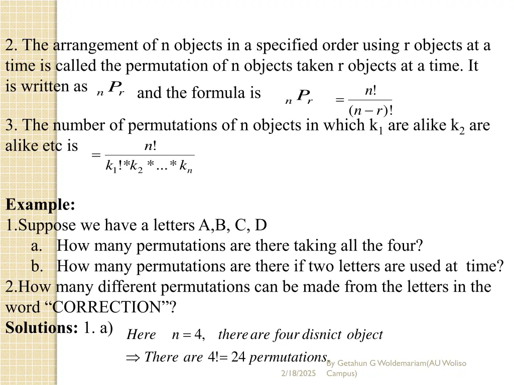 2 the arrangement of n objects in a specified