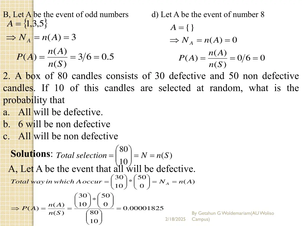 b let a be the event of odd numbers