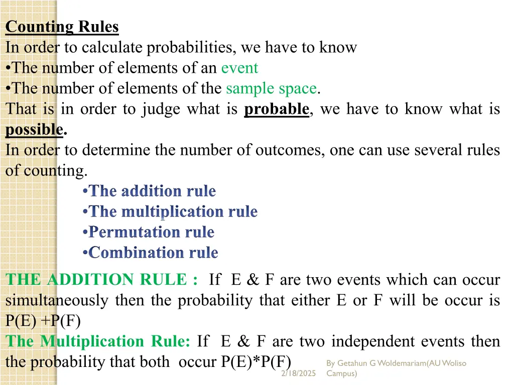 counting rules in order to calculate