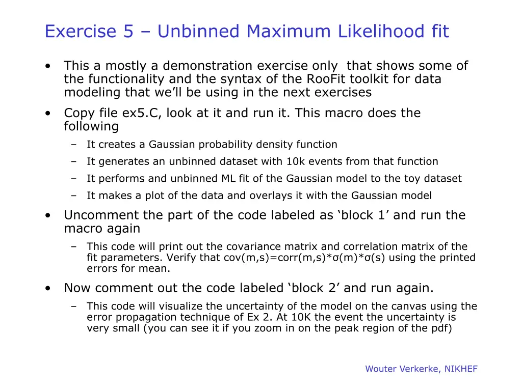 exercise 5 unbinned maximum likelihood fit