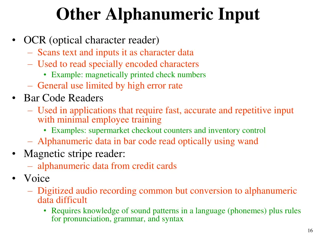 other alphanumeric input