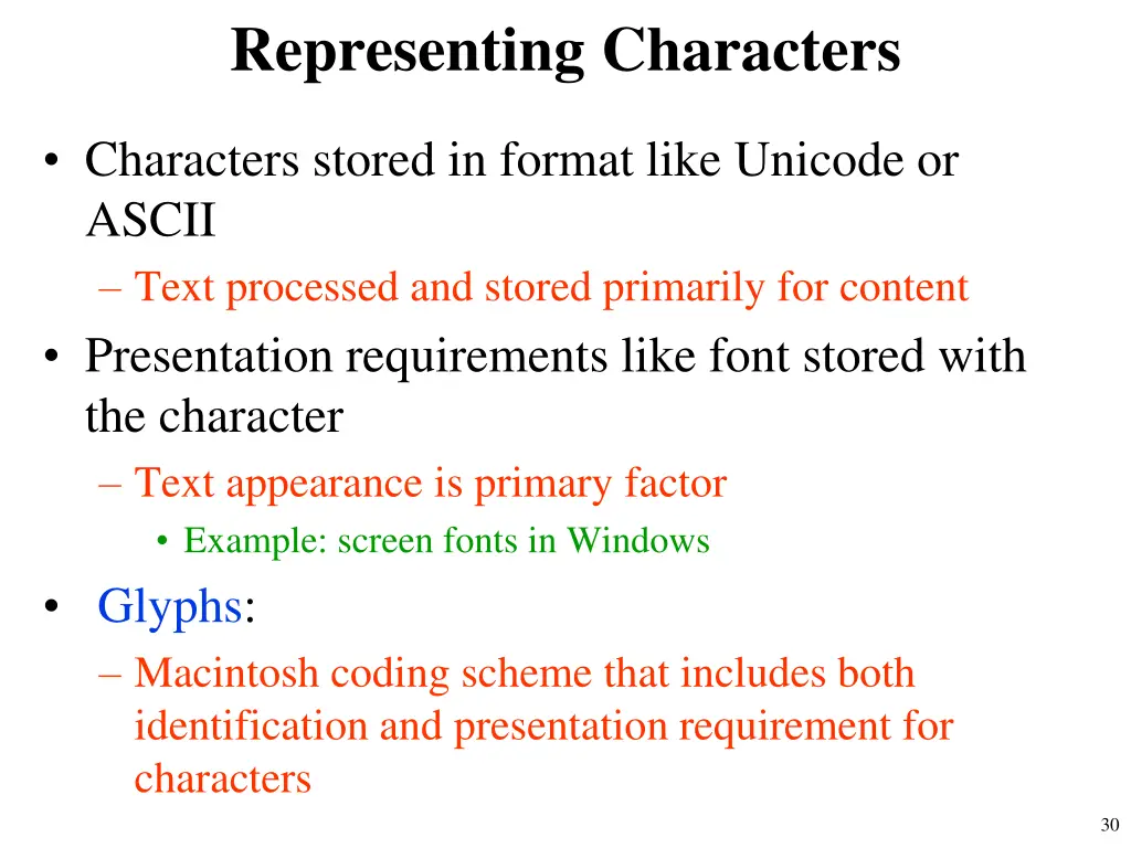 representing characters