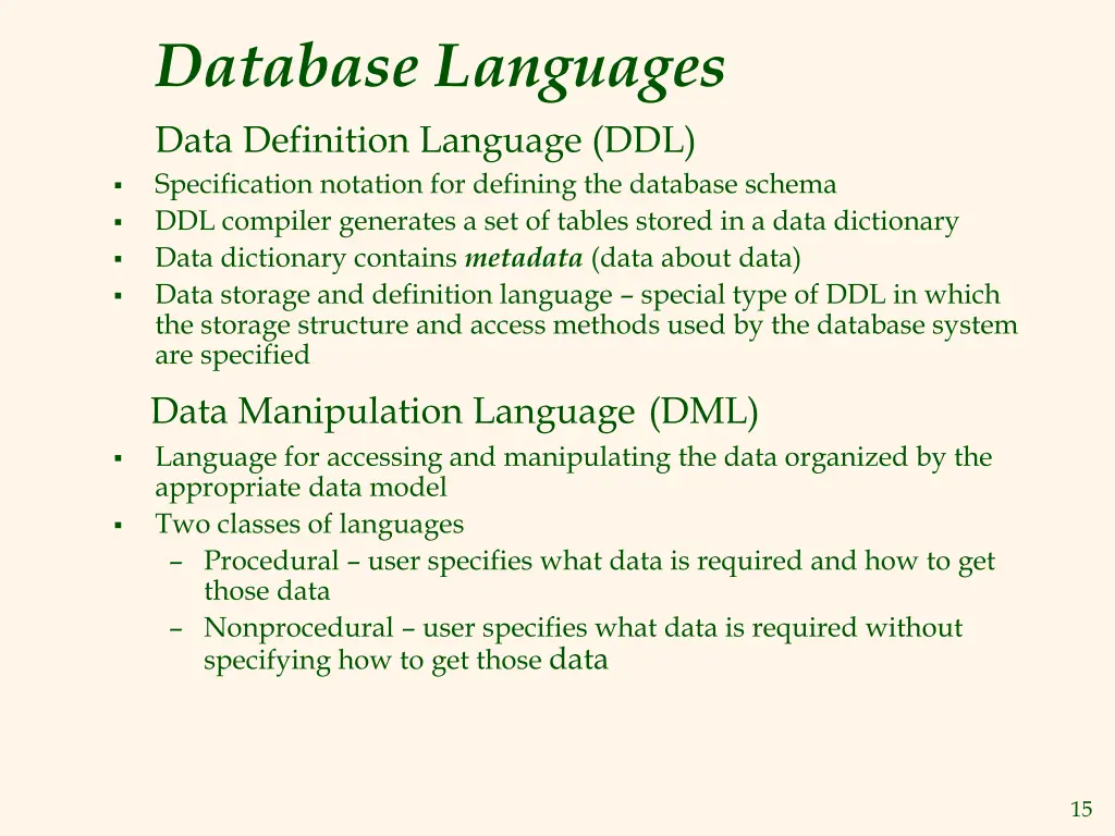 database languages data definition language