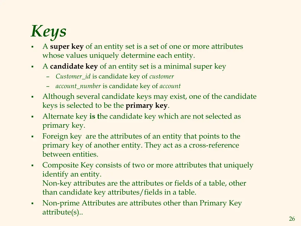 keys a super key of an entity