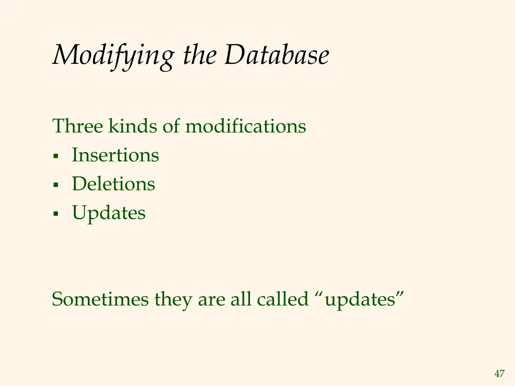 modifying the database