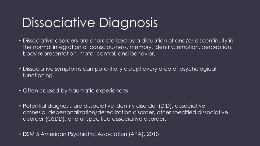 dissociative diagnosis