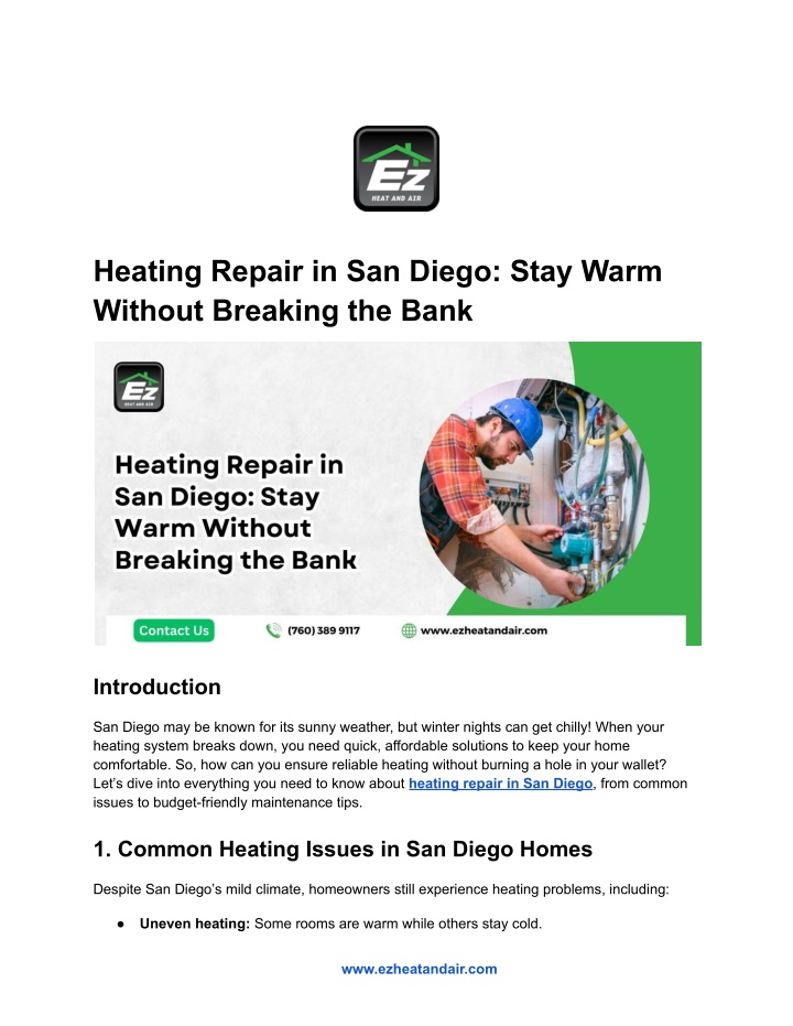 heating repair in san diego stay warm without