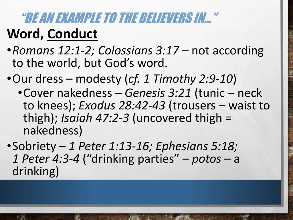 be an example to the believers in word conduct