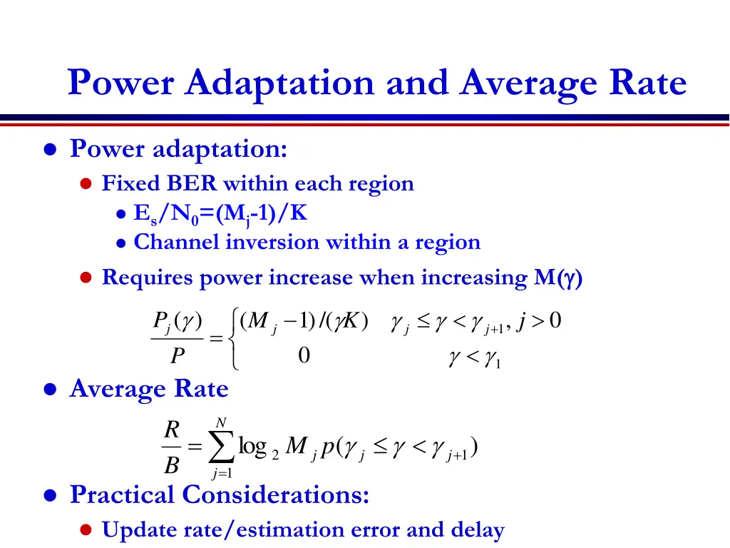 power adaptation and average rate
