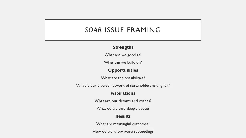 soar issue framing