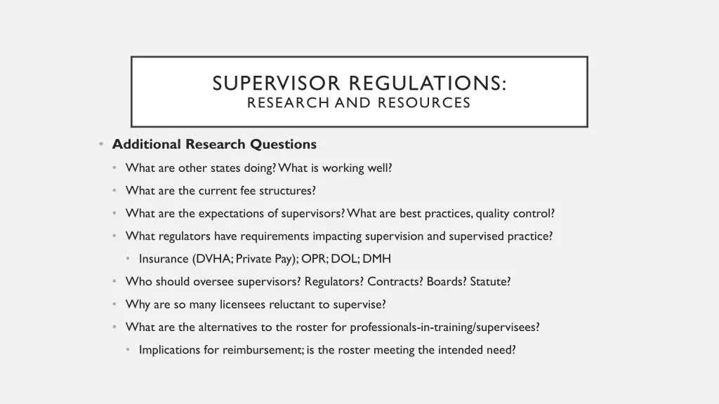 supervisor regulations research and resources