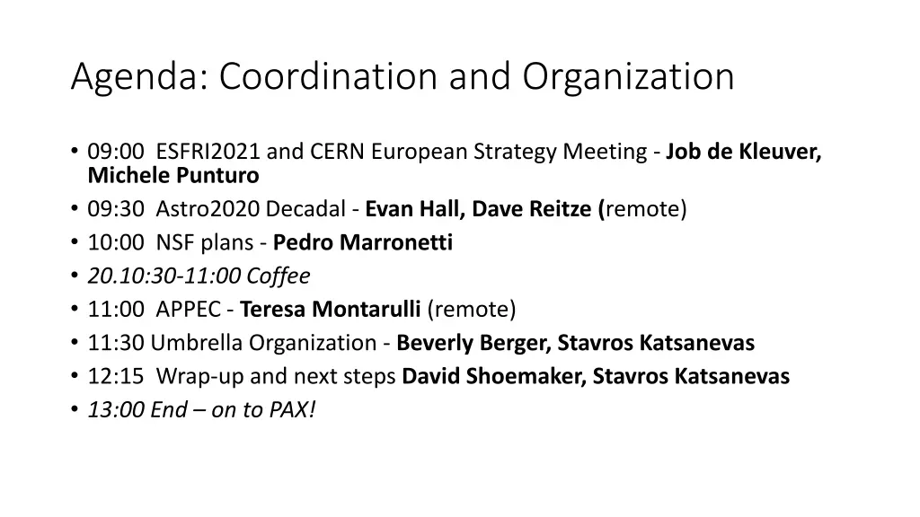 agenda coordination and organization