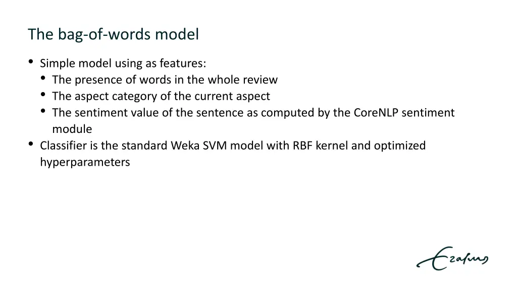 the bag of words model simple model using