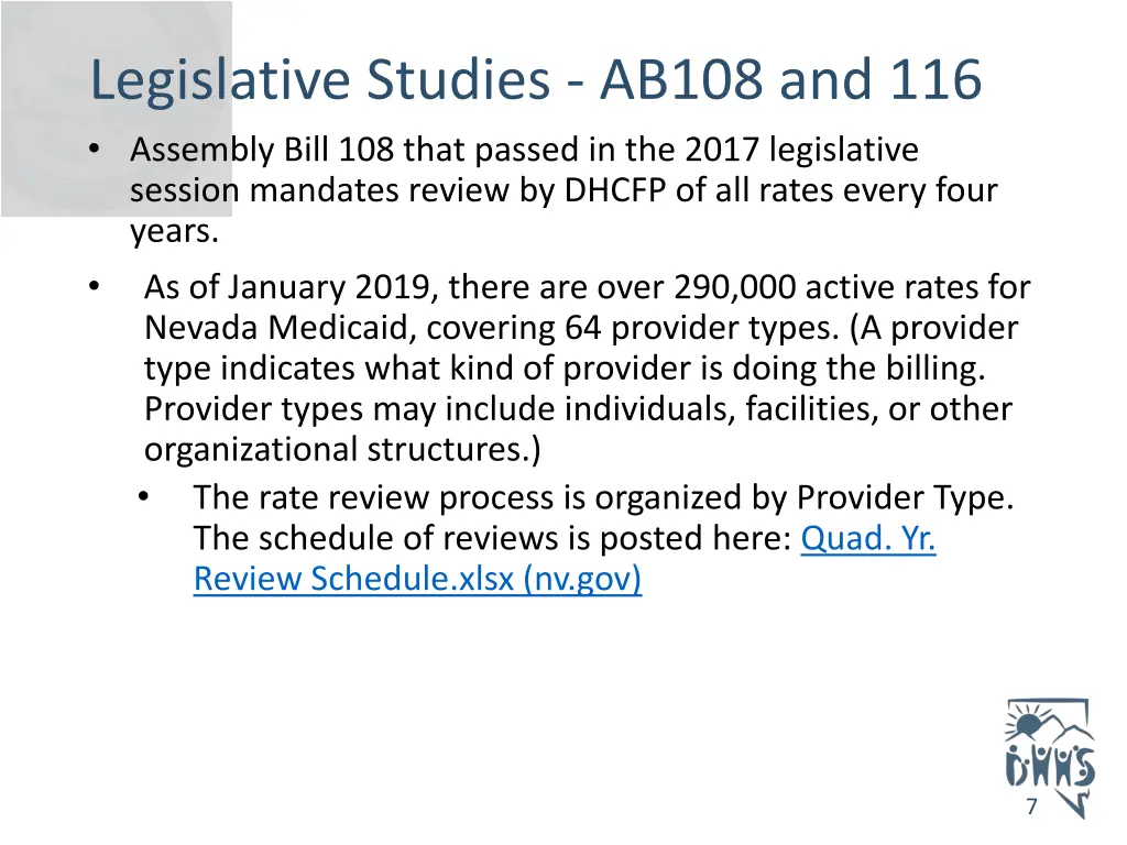 legislative studies ab108 and 116 assembly bill