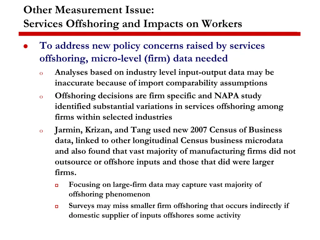 other measurement issue services offshoring
