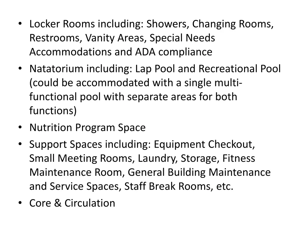 locker rooms including showers changing rooms