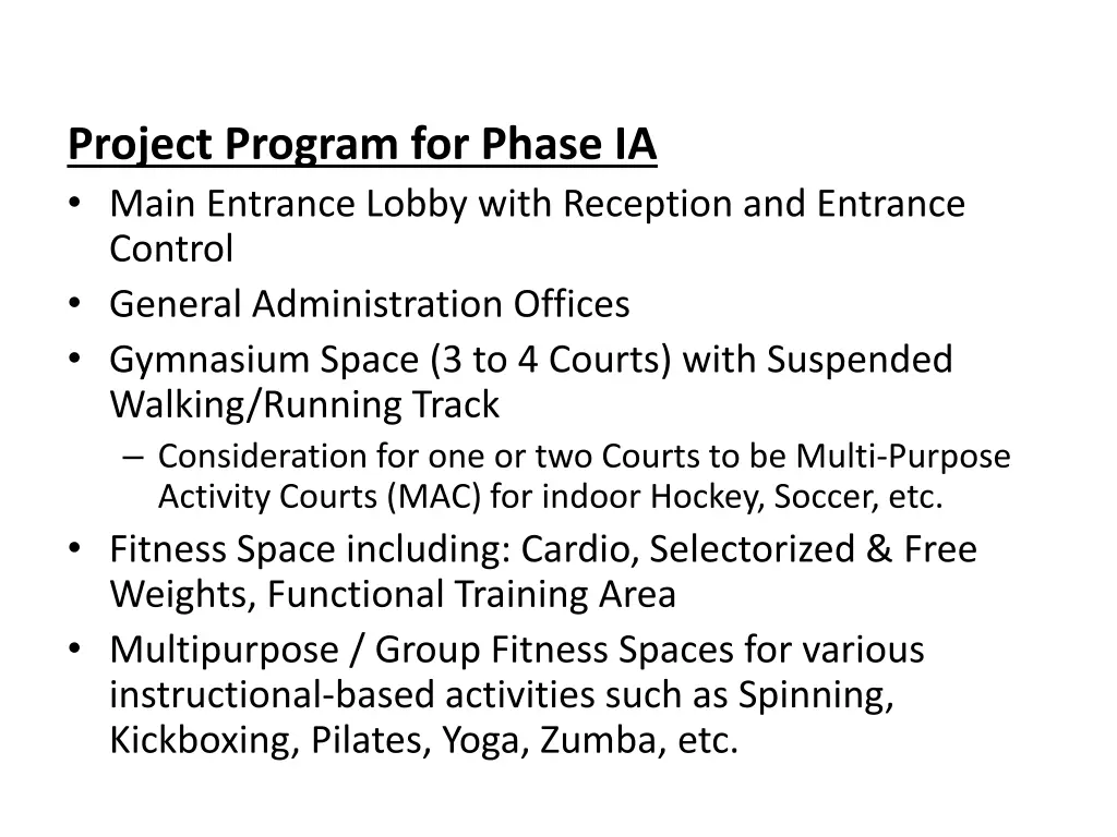 project program for phase ia main entrance lobby