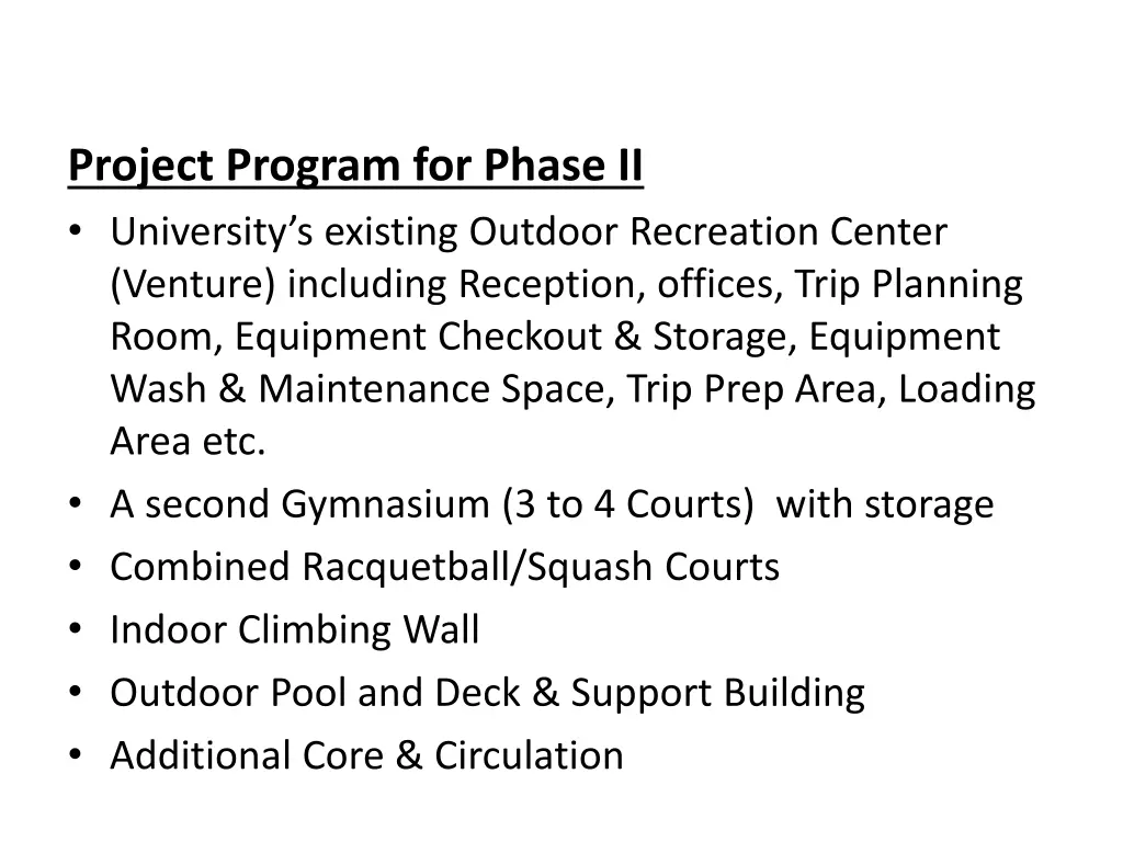 project program for phase ii university