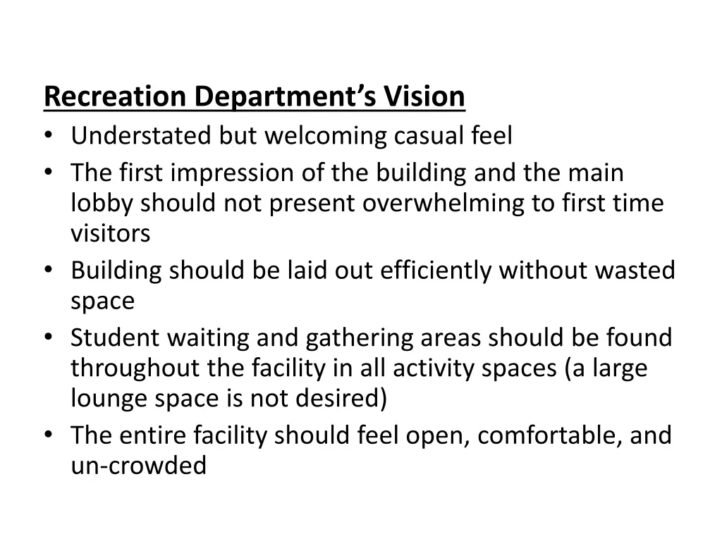 recreation department s vision understated