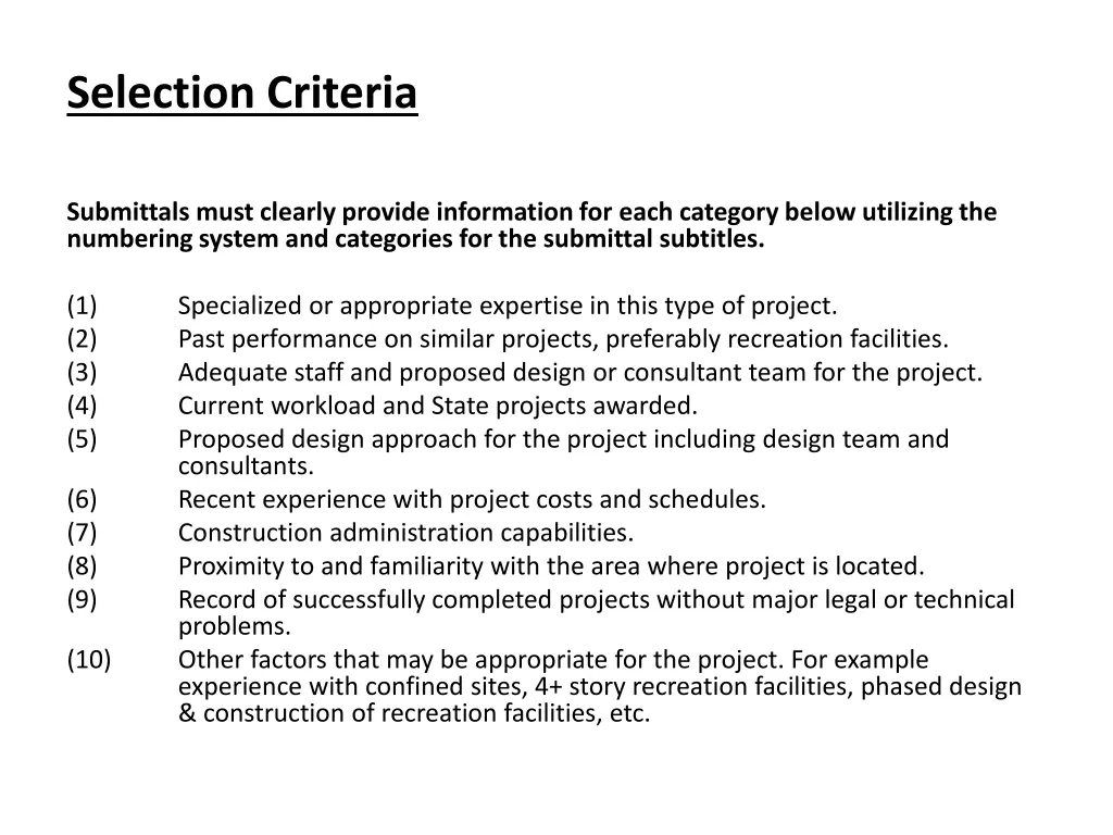selection criteria
