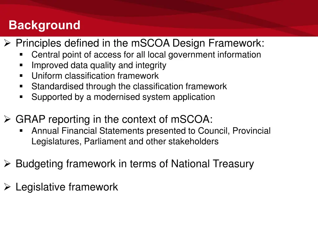 background principles defined in the mscoa design