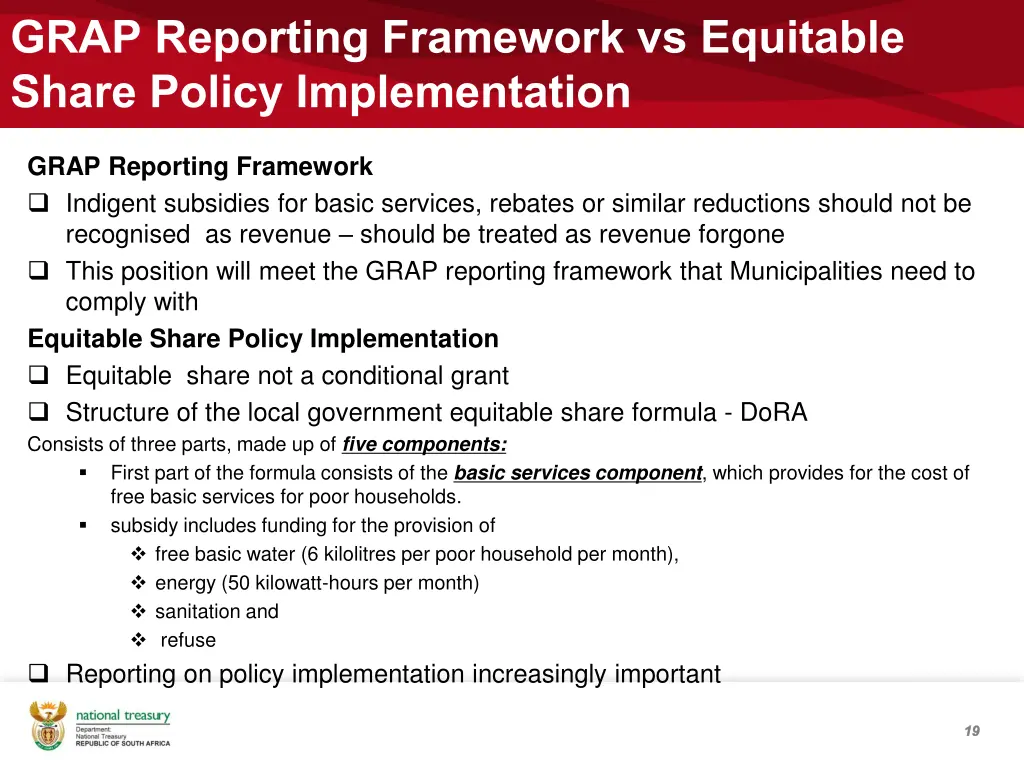 grap reporting framework vs equitable share