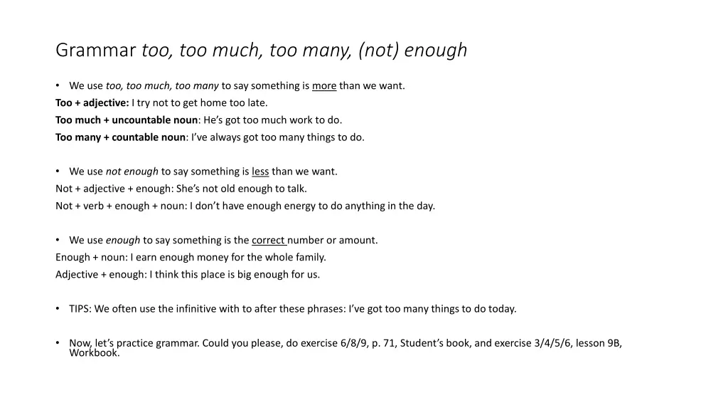 grammar too too much too many not enough