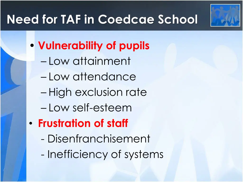 need for taf in coedcae school