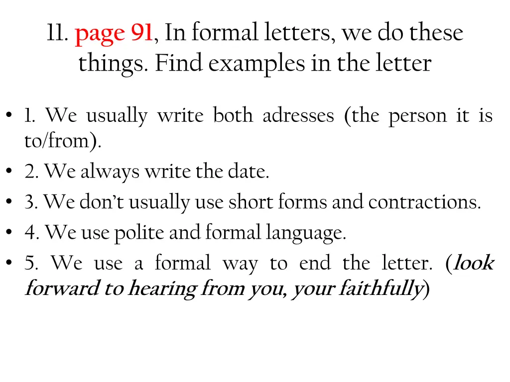 11 page 91 in formal letters we do these things
