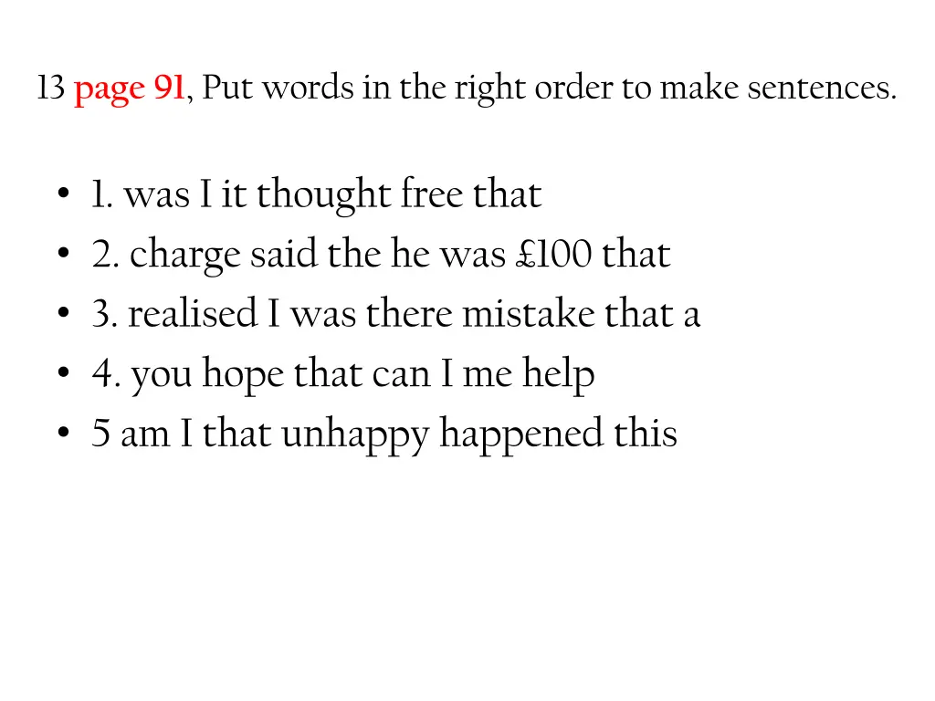 13 page 91 put words in the right order to make