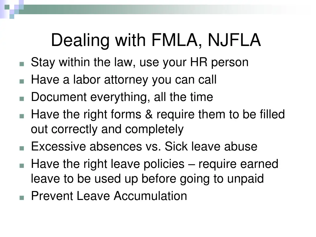 dealing with fmla njfla