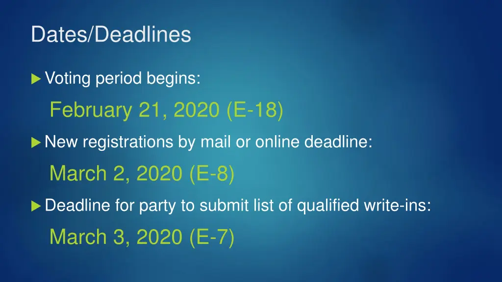 dates deadlines