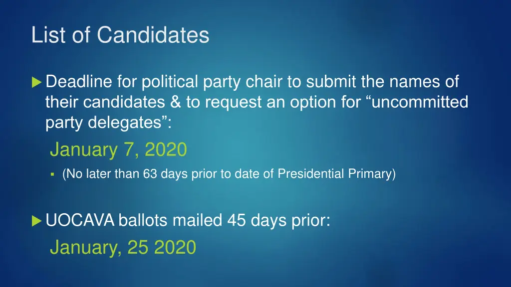 list of candidates