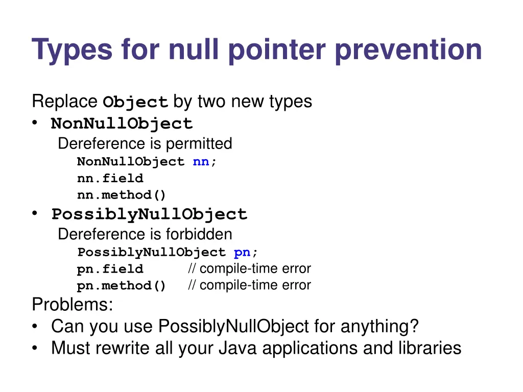 types for null pointer prevention