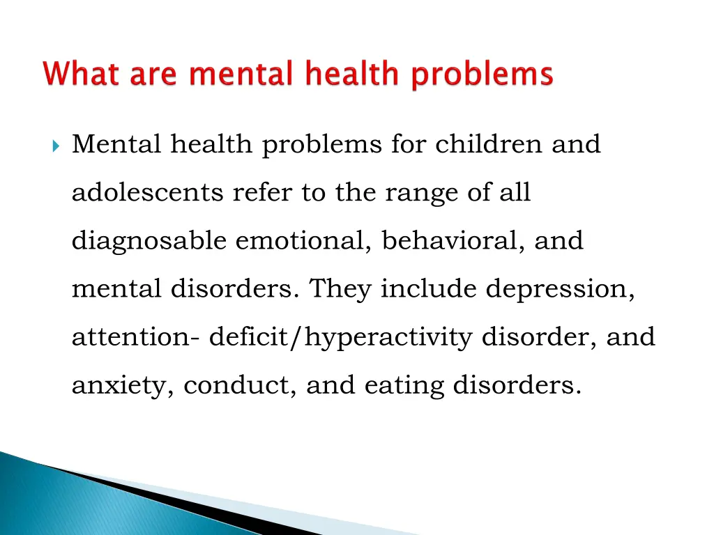 mental health problems for children and