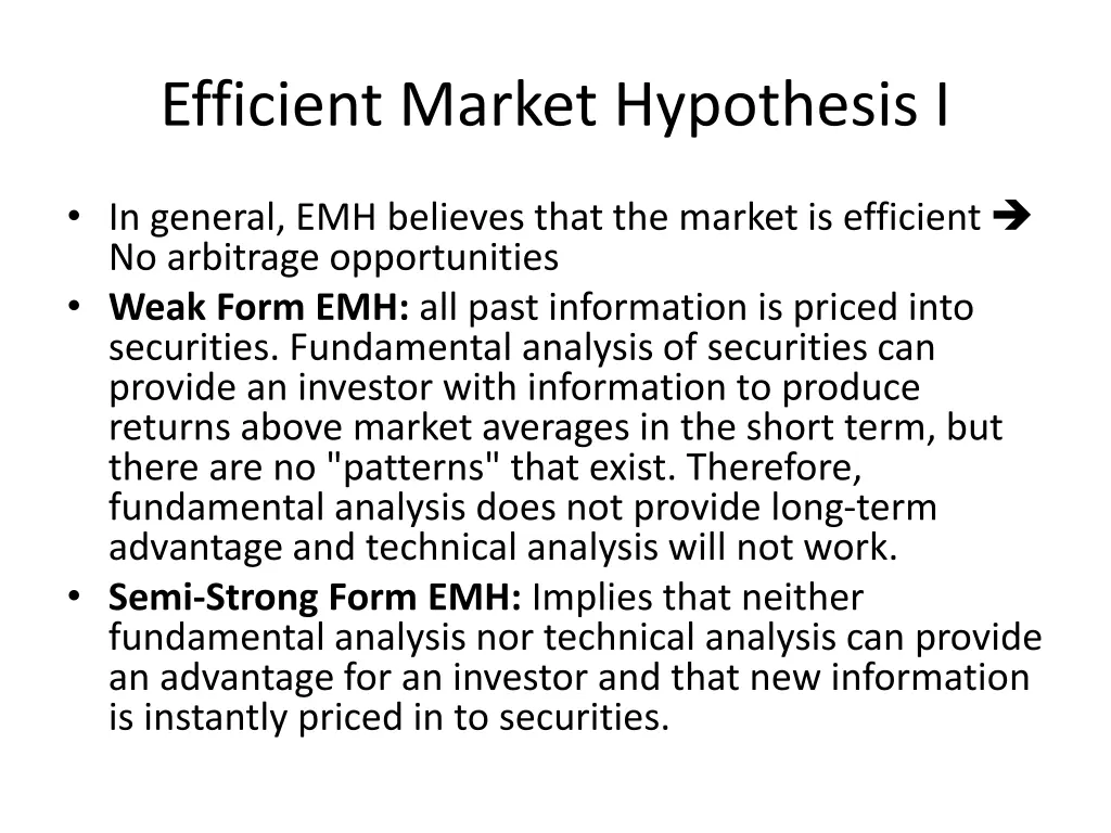 efficient market hypothesis i