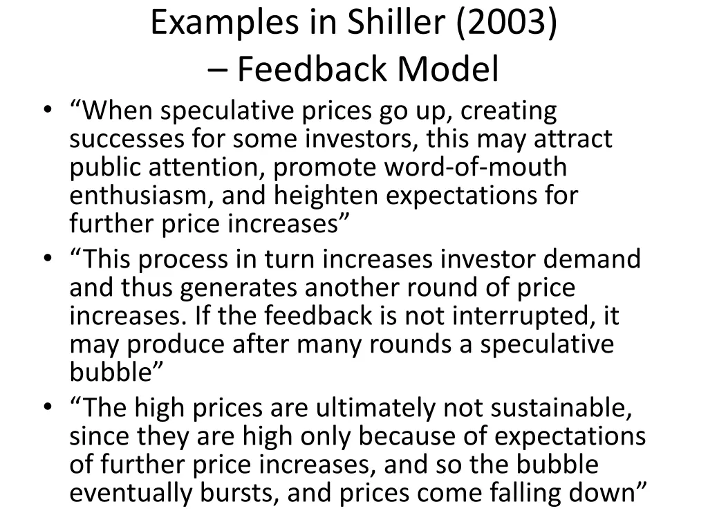 examples in shiller 2003 feedback model when