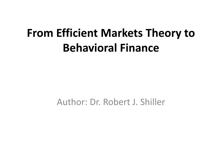 from efficient markets theory to behavioral