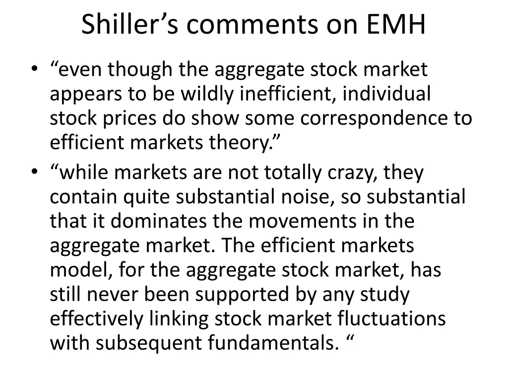 shiller s comments on emh