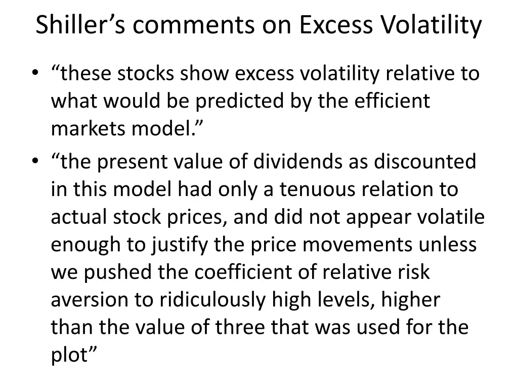 shiller s comments on excess volatility