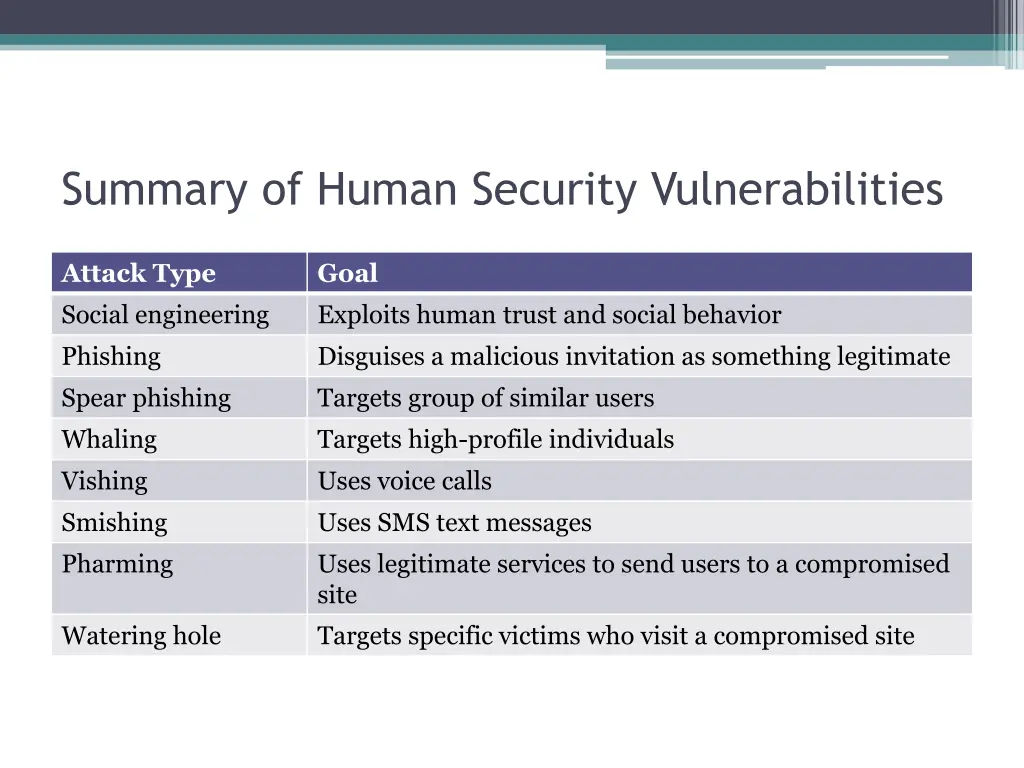 summary of human security vulnerabilities