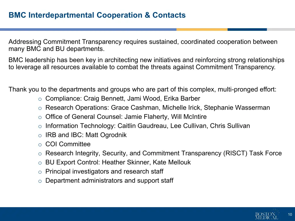 bmc interdepartmental cooperation contacts