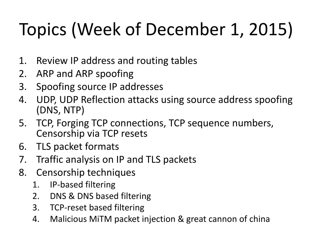 topics week of december 1 2015