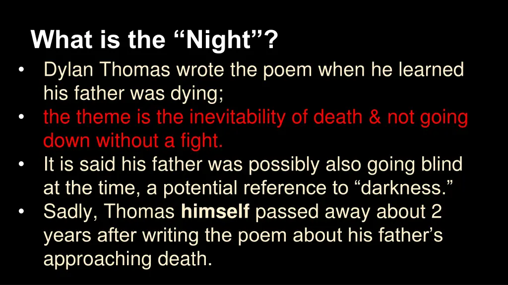 what is the night dylan thomas wrote the poem