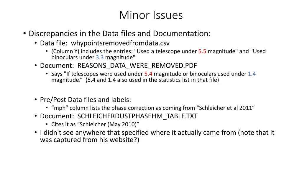 minor issues