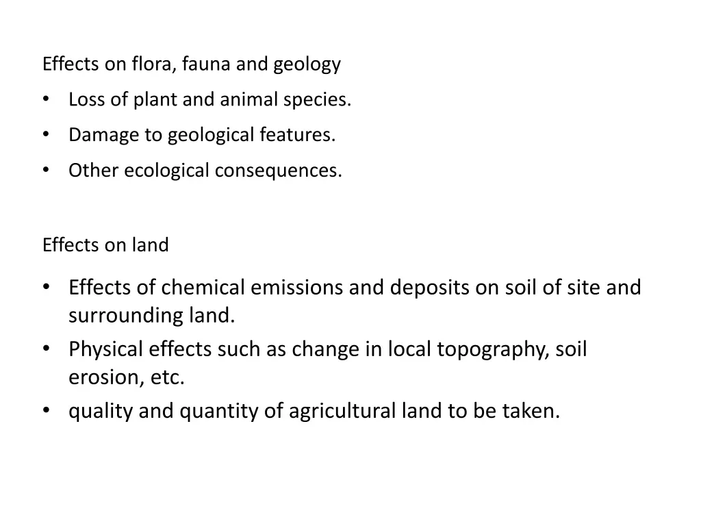 effects on flora fauna and geology