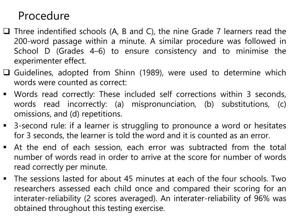 procedure three indentified schools
