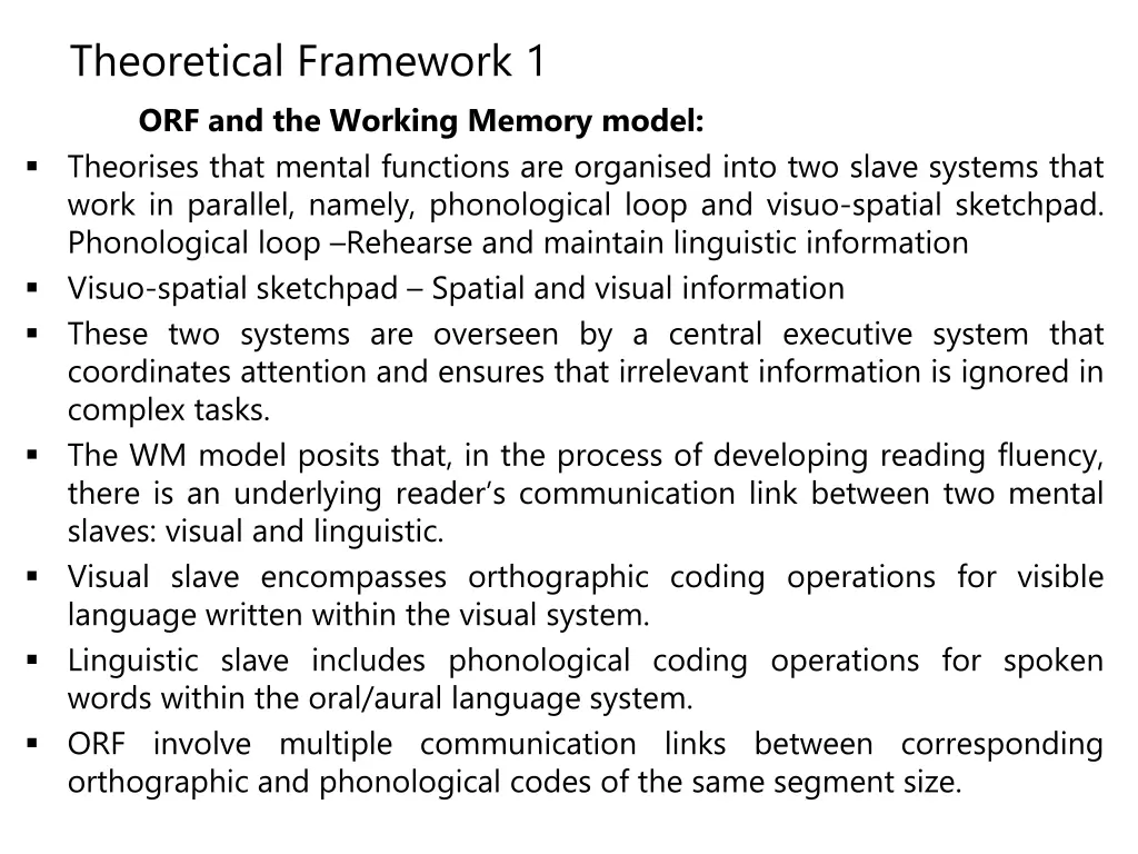 theoretical framework 1 orf and the working