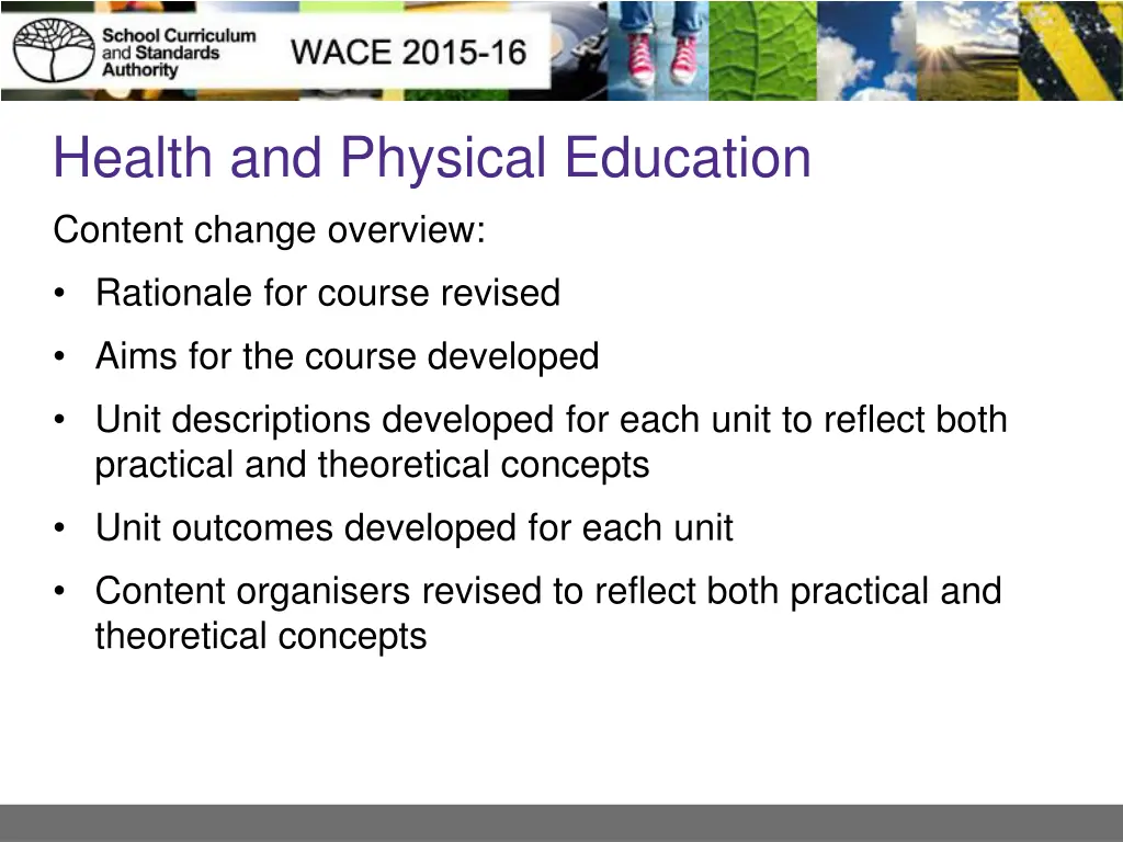 health and physical education content change
